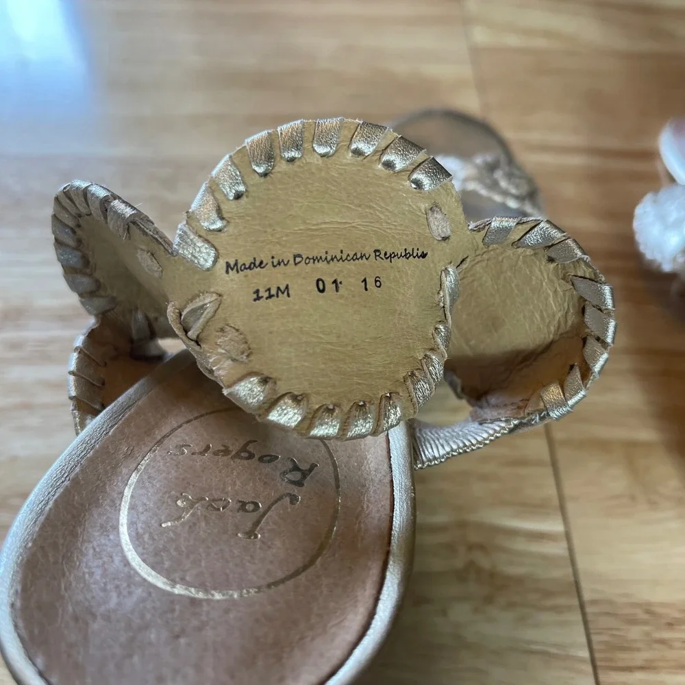 Jack Rogers Gold Metallic Leather Whipstitch Rondelle Wedge Sandals Womens 11M